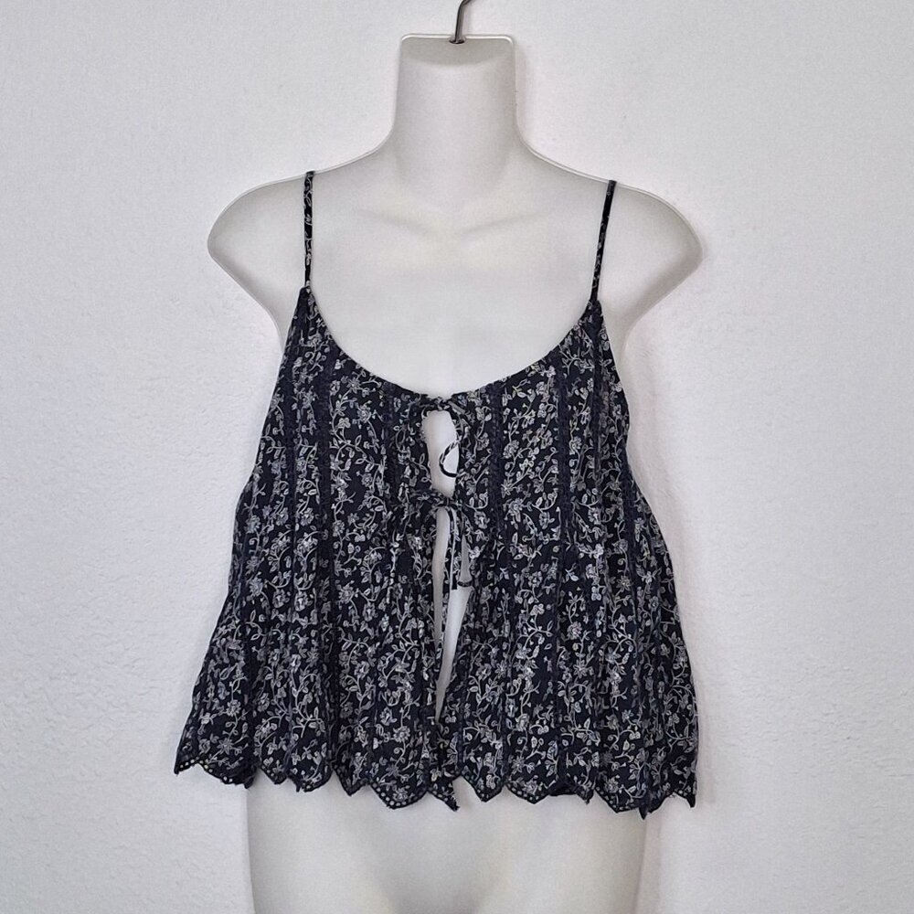 American Eagle Floral Top Crop Tie Front Sz XS Cottagecore Boho Coquette